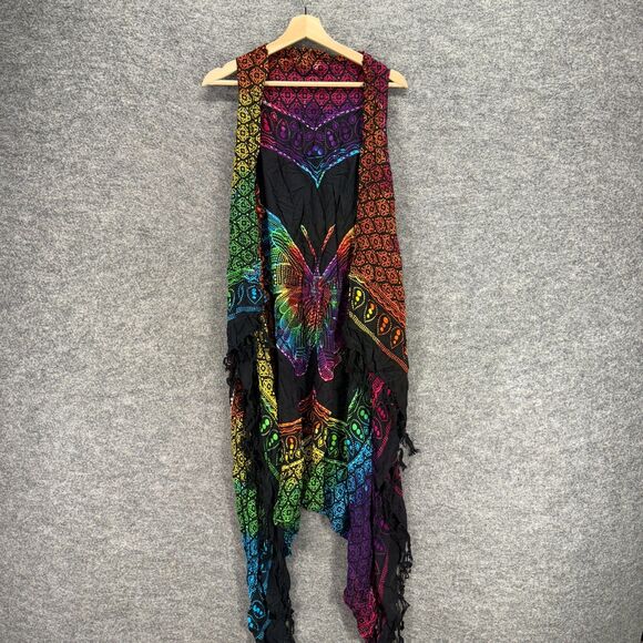 Unbranded Top Women One Size Black Geometric Open Front Sleeveless Wide Strap - Picture 1 of 4